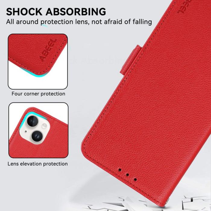 ABEEL - ABEEL iPhone 14 Plus KonstLäder Case RFID-Skydd Röd