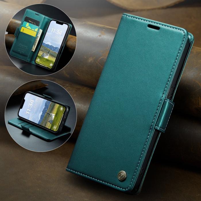 Caseme - CASEME Plånboksfodral Konstläder för iPhone 16e RFID-Skydd Grön