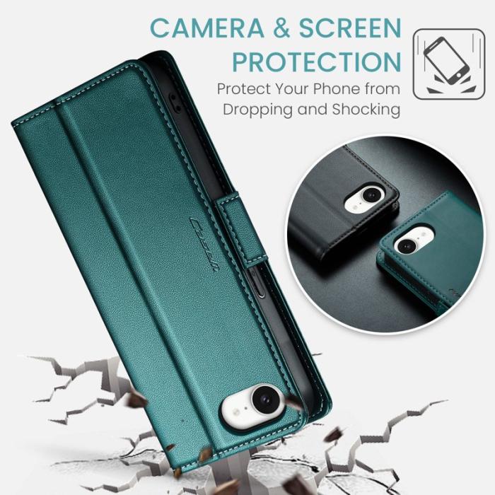 Caseme - CASEME Plånboksfodral Konstläder för iPhone 16e RFID-Skydd Grön