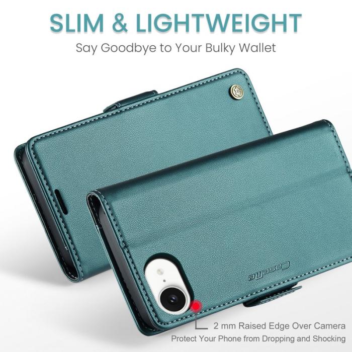 Caseme - CASEME Plånboksfodral Konstläder för iPhone 16e RFID-Skydd Grön