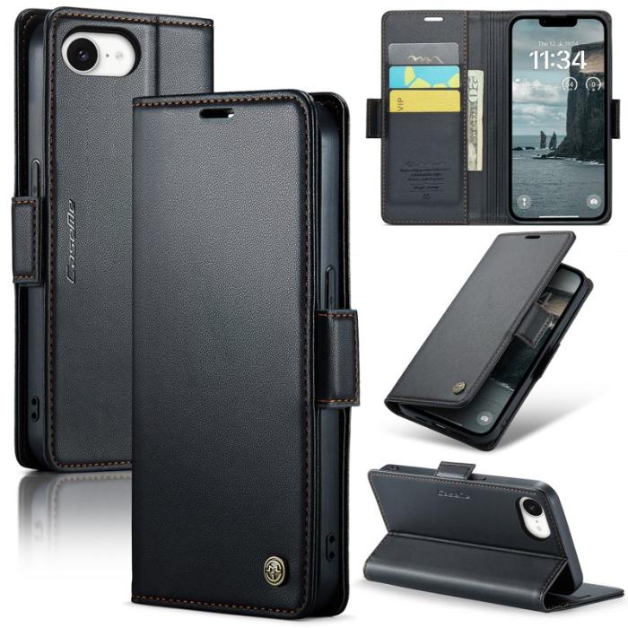 Caseme - CASEME Plånboksfodral Konstläder för iPhone 16e RFID-Skydd Svart