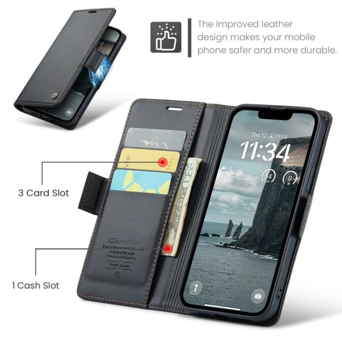 Caseme - CASEME Plånboksfodral Konstläder för iPhone 16e RFID-Skydd Svart