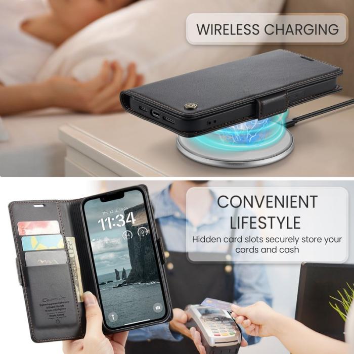 Caseme - CASEME Plånboksfodral Konstläder för iPhone 16e RFID-Skydd Svart