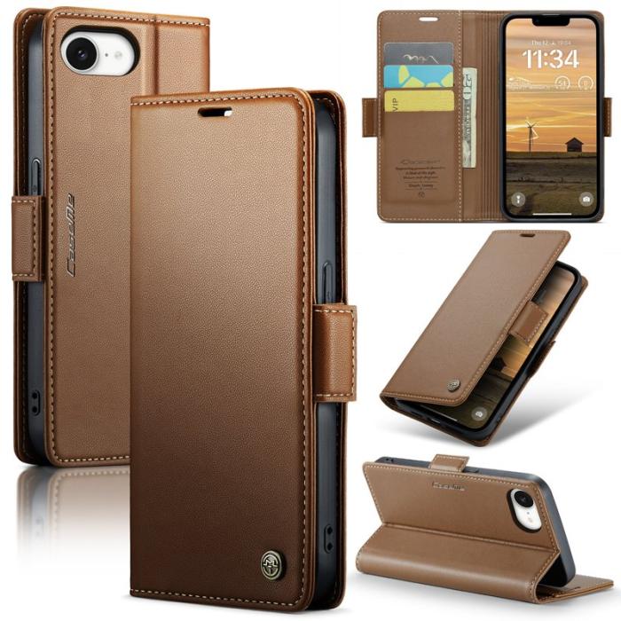 Caseme - CASEME Plånboksfodral Konstläder för iPhone 16e RFID-Skydd - Brun