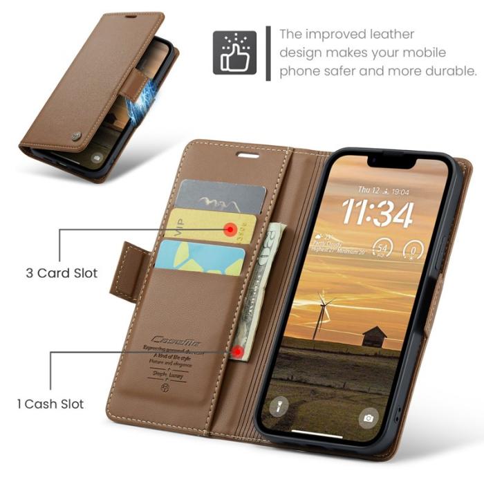 Caseme - CASEME Plånboksfodral Konstläder för iPhone 16e RFID-Skydd - Brun