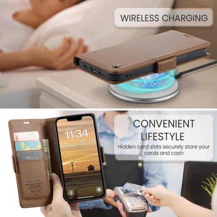 Caseme - CASEME Plånboksfodral Konstläder för iPhone 16e RFID-Skydd - Brun
