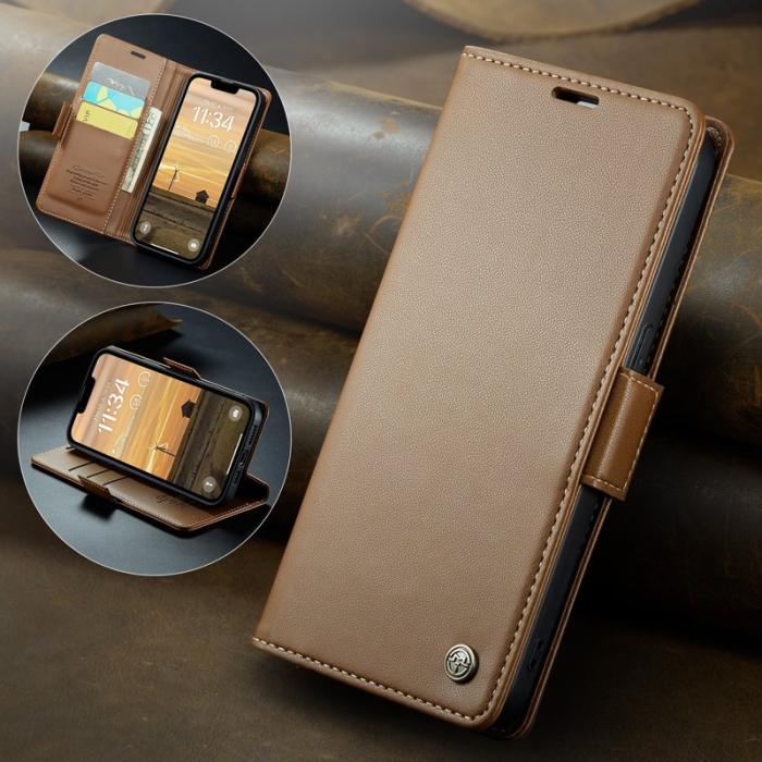 Caseme - CASEME Plånboksfodral Konstläder för iPhone 16e RFID-Skydd - Brun