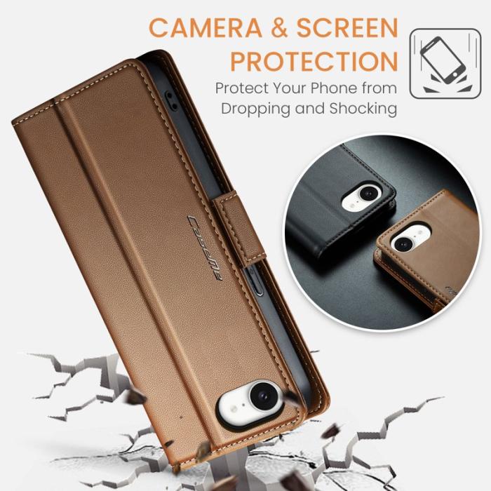 Caseme - CASEME Plånboksfodral Konstläder för iPhone 16e RFID-Skydd - Brun