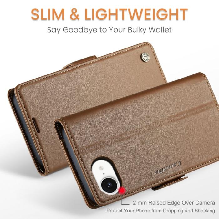 Caseme - CASEME Plånboksfodral Konstläder för iPhone 16e RFID-Skydd - Brun