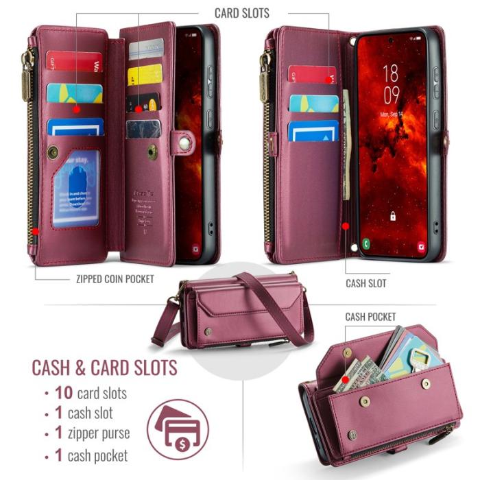 Caseme - CASEME Plånboksfodral Konstläder för Samsung Galaxy S24 FE - Röd