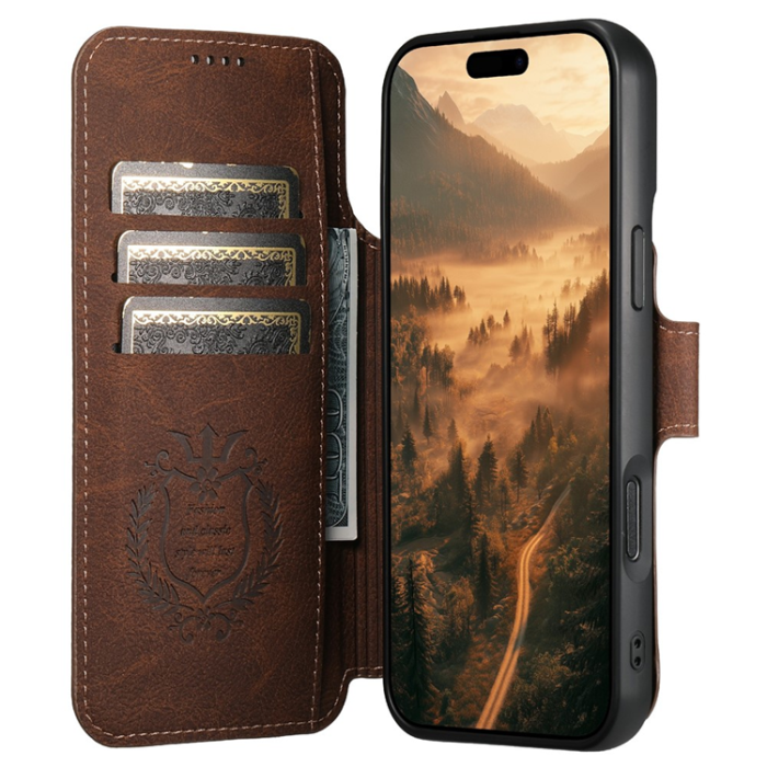 SUTENI - SUTENI iPhone 17 Pro Max Plånboksfodral Detachable Q-05 - Brun