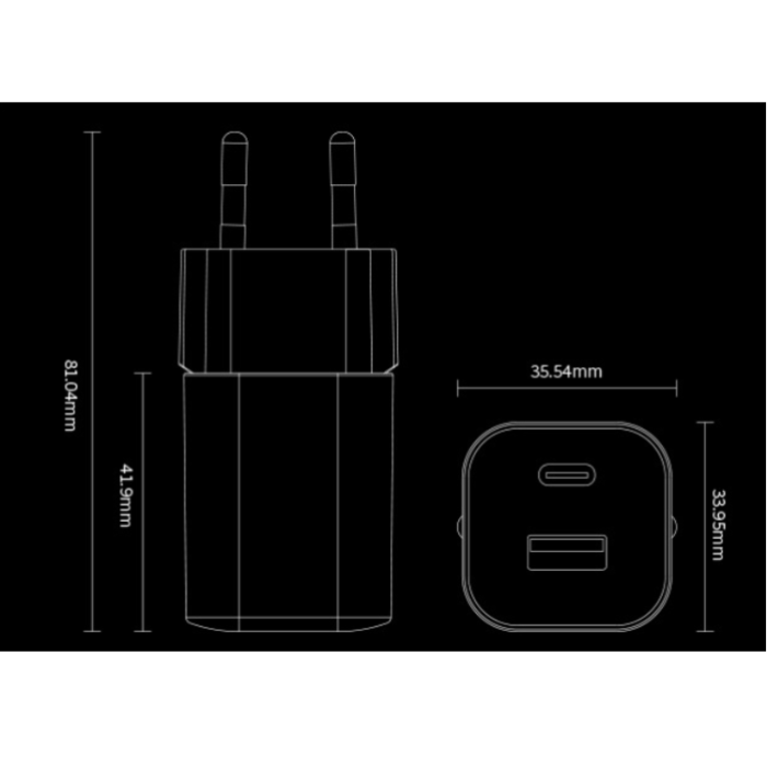 A-One Brand - Snabbladdare 33W USB-C - USB-A EU PD Nano