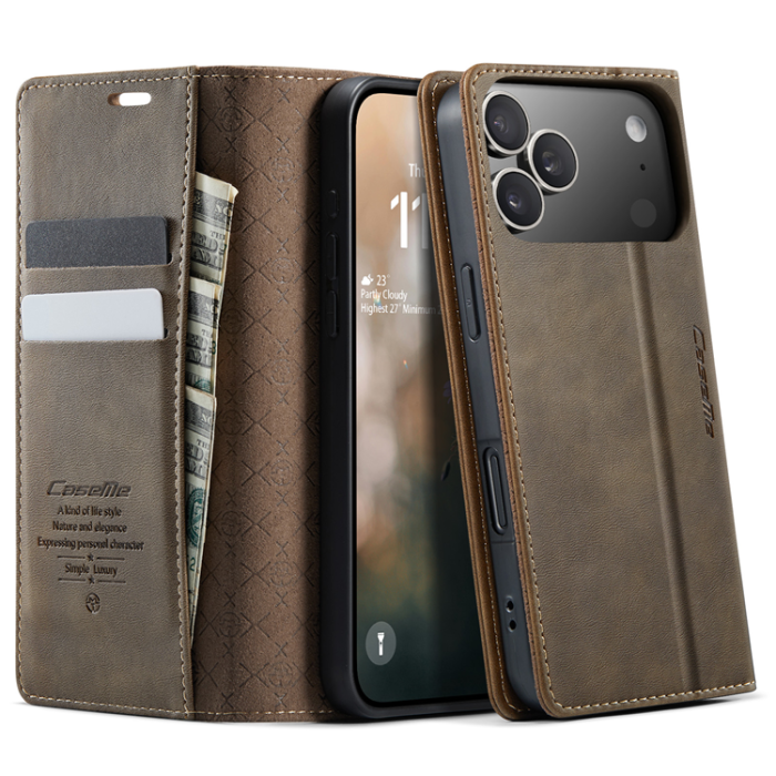 Caseme - Caseme iPhone 17 Pro Plånboksfodral RFID Blocking 033 - Kaffe