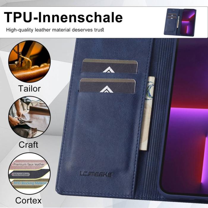 LC.imeeke - LC.IMEEKE iPhone 13 Pro Plånboksfodral - RFID Blocking - Konstläder - Blå