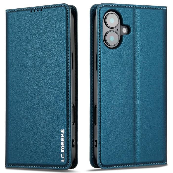 LC.imeeke - LC.IMEEKE L1 Series iPhone 16 Plus Plånboksfodral Konstläder - Blå