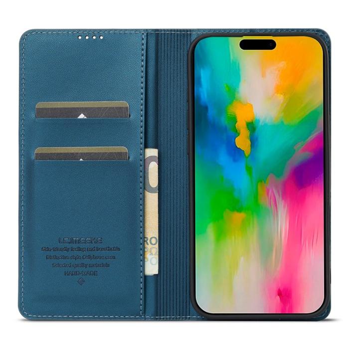 LC.imeeke - LC.IMEEKE L1 Series iPhone 16 Plus Plånboksfodral Konstläder - Blå