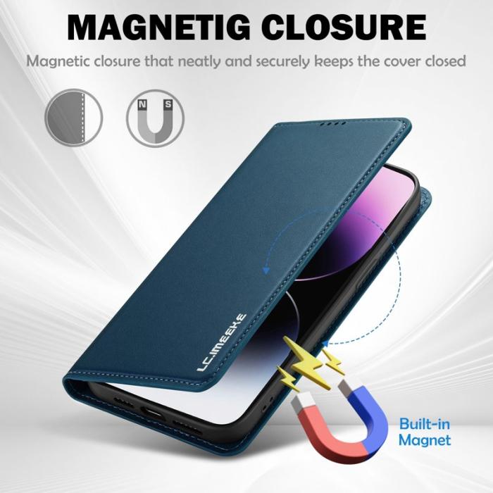 LC.imeeke - LC.IMEEKE L1 Series iPhone 16 Plus Plånboksfodral Konstläder - Blå