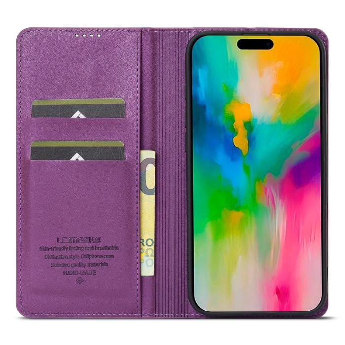 LC.imeeke - LC.IMEEKE L1 Series iPhone 16 Plus Plånboksfodral Konstläder - Lila