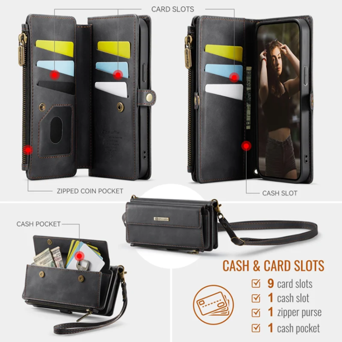 Caseme - Caseme iPhone 14 Pro Plånboksfodral RFID Blocking Zipper - Svart