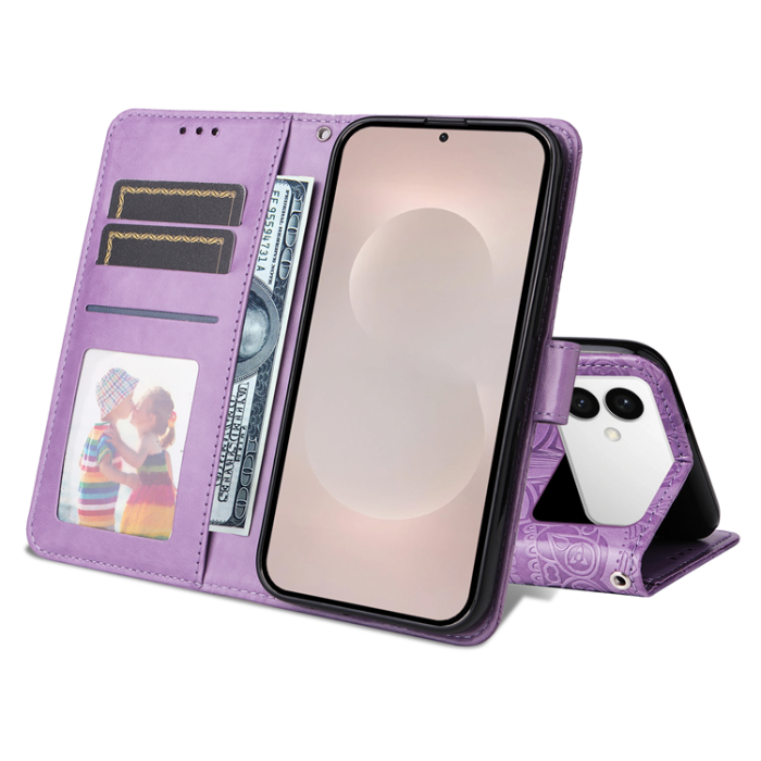 A-One Brand - Galaxy S26 Edge Plånboksfodral Sunflower Imprint Läder - Lila