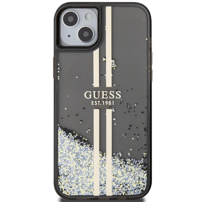 Guess - Guess iPhone 15 Plus Mobilskal Liquid Glitter Gold Stripes