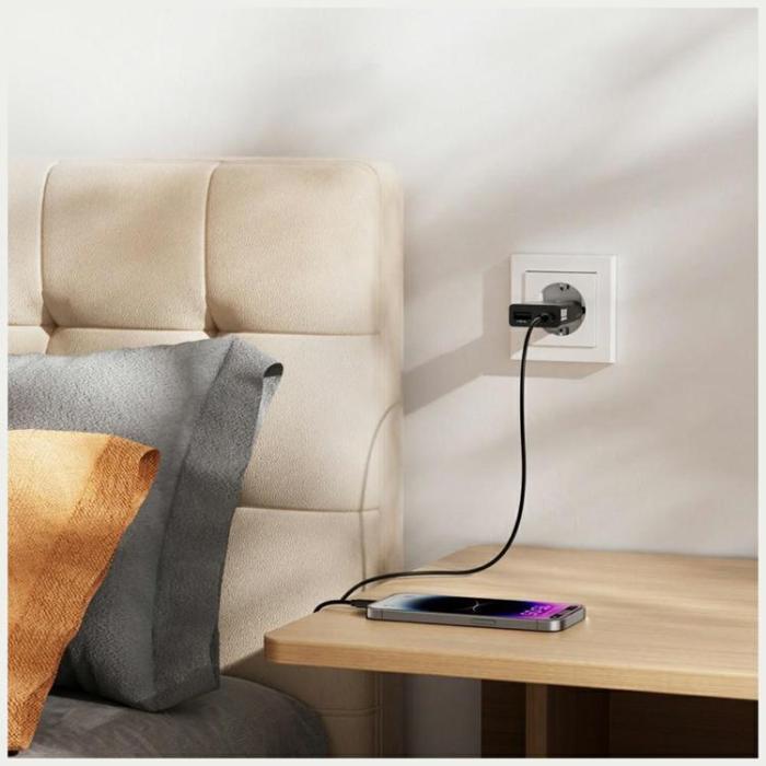 4smarts - 4smarts Snabbladdare 30W 1xUSB-C 1xUSB-A FlatPlug Duos - Svart