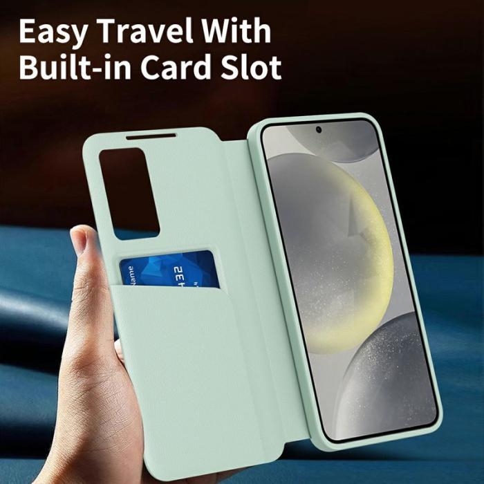OEM - Samsung Galaxy S26 Ultra Skal PU Läder Smart View - Ljusgrön