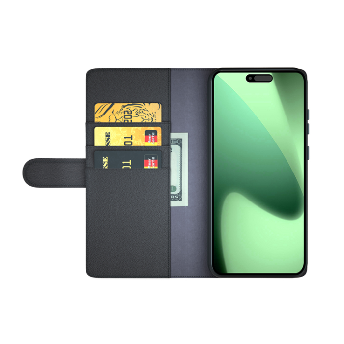 A-One Brand - iPhone 17 Pro Max Plånboksfodral Äkta Läder - Svart