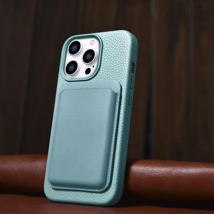 ICARER - iCarer iPhone 14 Pro Skal Magsafe Äkta Läder Litchi Premium - Grön