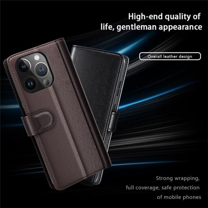 OEM - iPhone 15 Pro Max Plånboksfodral Äkta Läder Anti-Dust - Brun