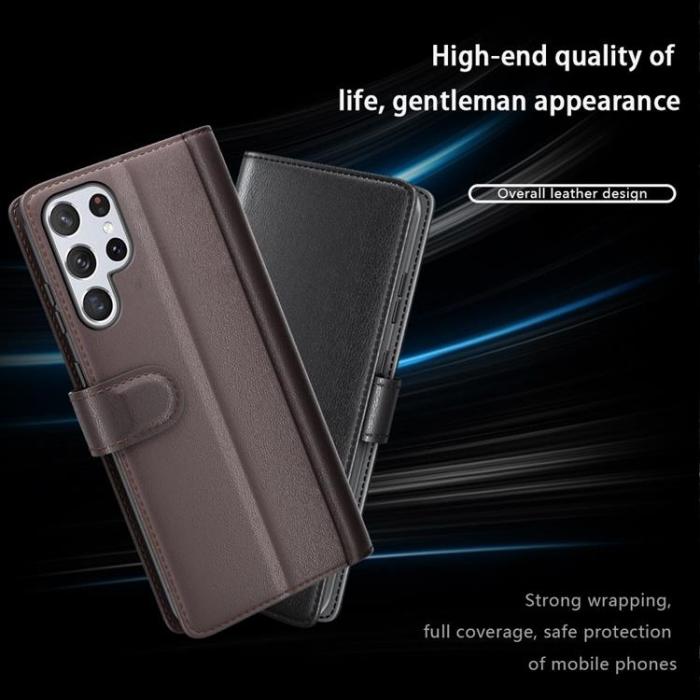A-One Brand - Magnetisk Äkta Läder Fodral Galaxy S22 Ultra - Svart