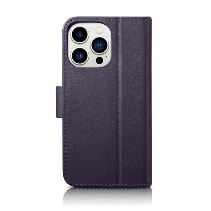 ICARER - iCarer iPhone 14 Pro Max Plånboksfodral 2in1 Anti-RFID Äkta Läder - Mörklila