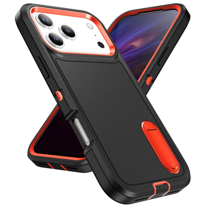 A-One Brand - iPhone 17 Pro Max Mobilskal Kickstand Silikon - Svart/Orange
