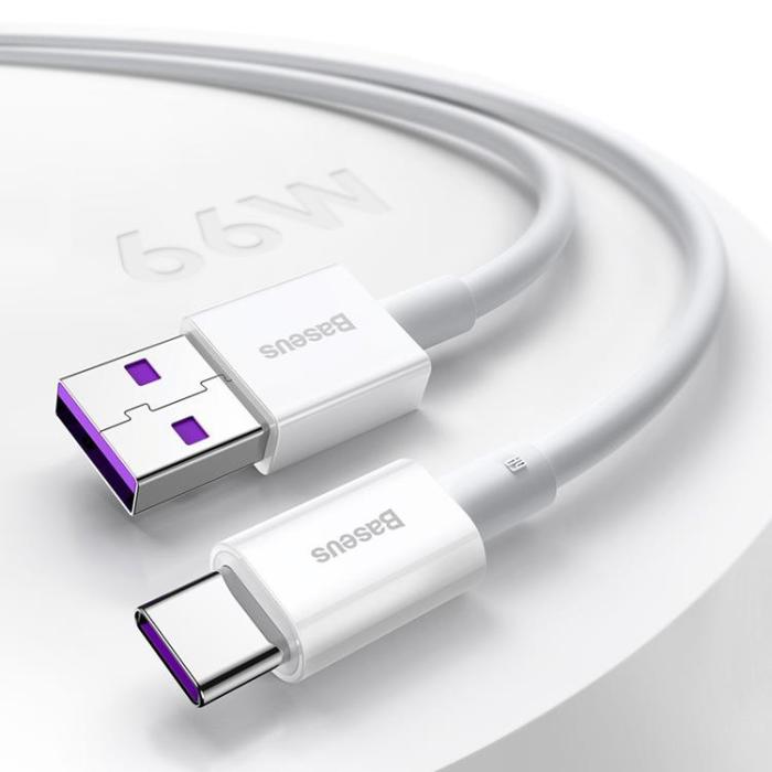BASEUS - Baseus Superior USB-C till USB-A kabel 66 W 1m - Vit