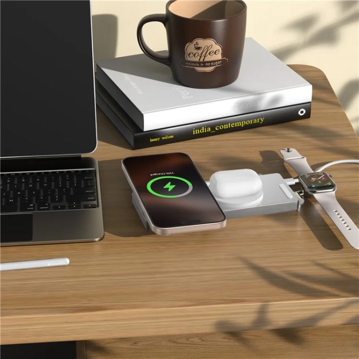 OEM - Qi2 3in1 Hopfällbar MagSafe Trådlös Laddare 30W M39 - Vit