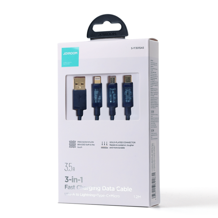 Joyroom - Joyroom 3in1 USB-A till USB-C, Lightning, microUSB kabel 1.2m