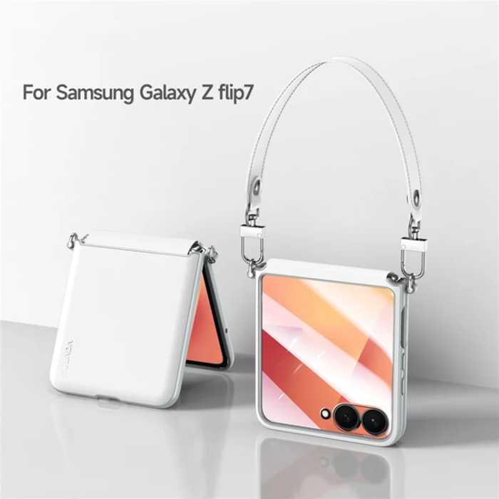 SULADA - SULADA Galaxy Z Flip 7 Mobilskal med Rem Läder - Vit