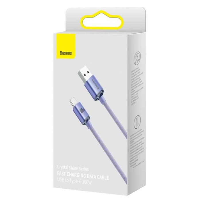 BASEUS - Baseus Crystal USB-C till USB-A kabel 100W 1.2m - Lila