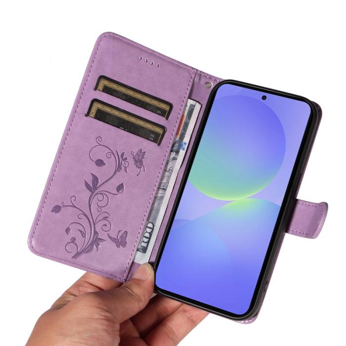 OEM - Samsung Galaxy A37 Plånboksfodral Konstläder Blommönster - Lila