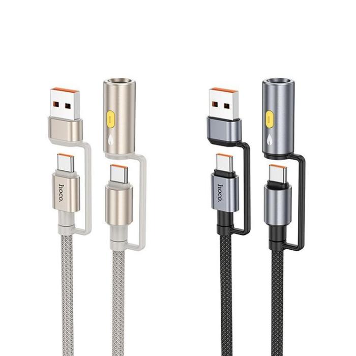 Hoco - Hoco USB-A/USB-C Till USB-C, Cigarettändare 60W 3A Kabel 1.2m U138 - Grå