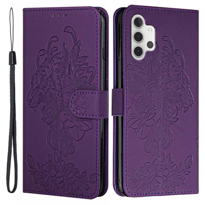 A-One Brand - Tiger Flower Plånboksfodral till Galaxy A32 5G - Lila