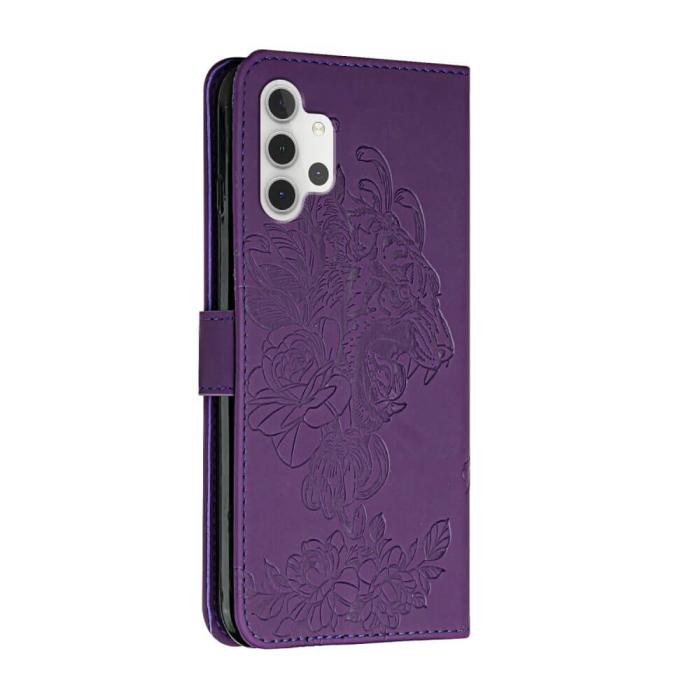 A-One Brand - Tiger Flower Plånboksfodral till Galaxy A32 5G - Lila
