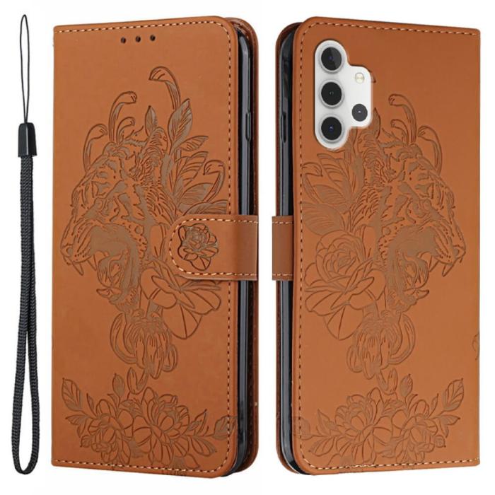 A-One Brand - Tiger Flower Plånboksfodral till Galaxy A32 5G - Brun