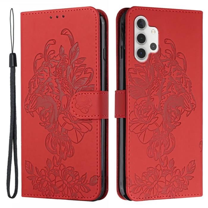 A-One Brand - Tiger Flower Plånboksfodral till Galaxy A32 5G - Röd