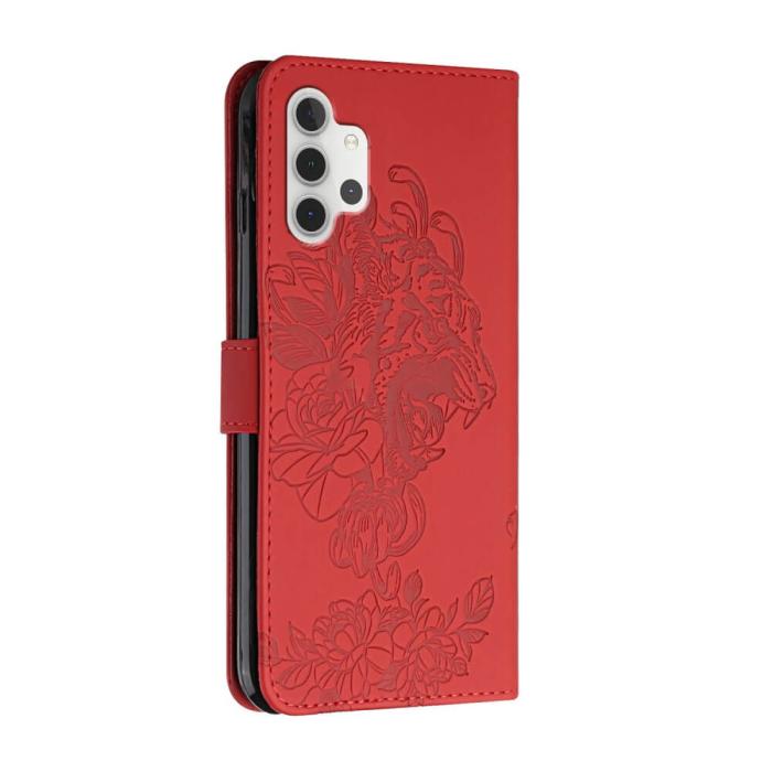 A-One Brand - Tiger Flower Plånboksfodral till Galaxy A32 5G - Röd