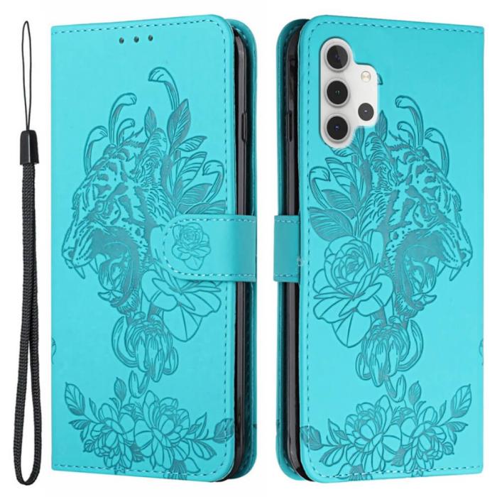 A-One Brand - Tiger Flower Plånboksfodral till Galaxy A32 5G - Turkos