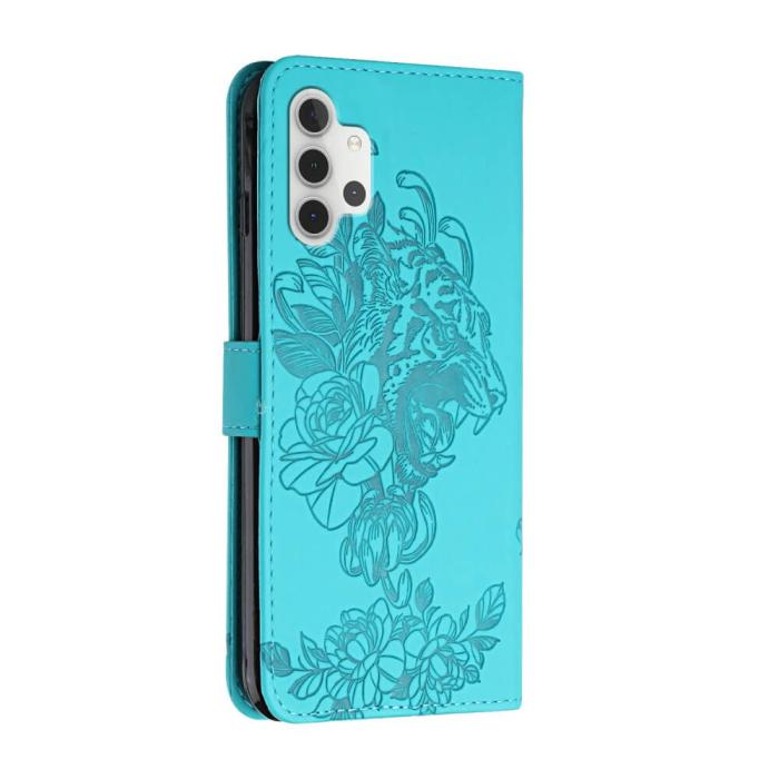 A-One Brand - Tiger Flower Plånboksfodral till Galaxy A32 5G - Turkos