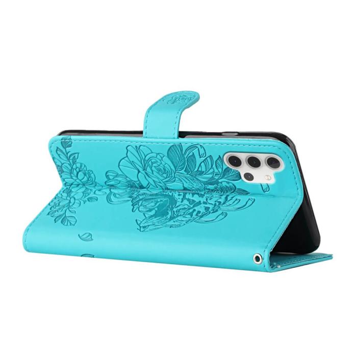A-One Brand - Tiger Flower Plånboksfodral till Galaxy A32 5G - Turkos