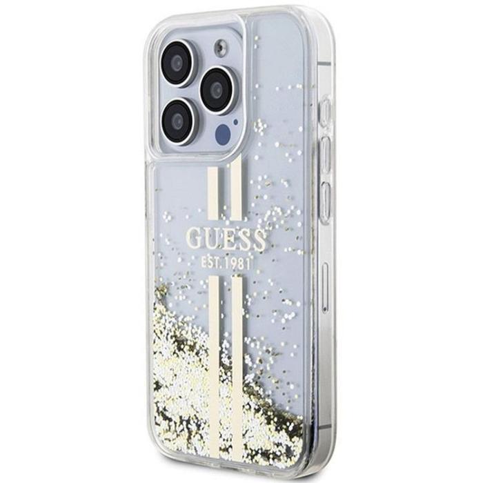 Guess - Guess iPhone 15 Pro Mobilskal Liquid Glitter Gold Stripes