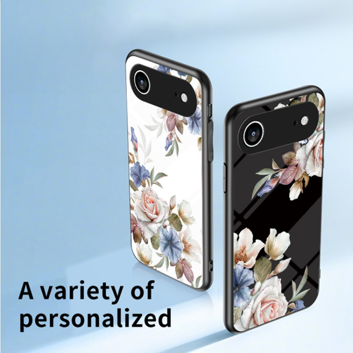 A-One Brand - iPhone Air Mobilskal Floral Pattern TPU + Härdat Glas - Vit
